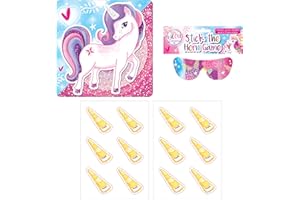 D.A.Y. Republic Stick the Horn on the Unicorn, Party Games for Kids, Perfect Party Favours Pin Game Includes Blindfold, Stickers, and Backdrop Poster, Party Supplies Decoration (Unicorn Themed)