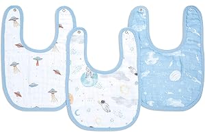 aden + anais™ essentials Baby-Lätzchen mit Druckknöpfen, Spucktuch aus 100% Baumwoll-Musselin, Superweich und saugfähig für Säuglinge, Neugeborene und Kleinkinder, 3er Pack, space explorers