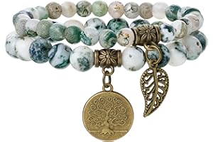 ‎FARFUME Farfume Bransoletki czakry dla kobiet - bransoletka z kryształami dla kobiet naturalne kamienie szlachetne joga bransoletka Reiki - zestaw podwójnych bransoletek, Medium 18.5cm, Kamień, Bez kamieni