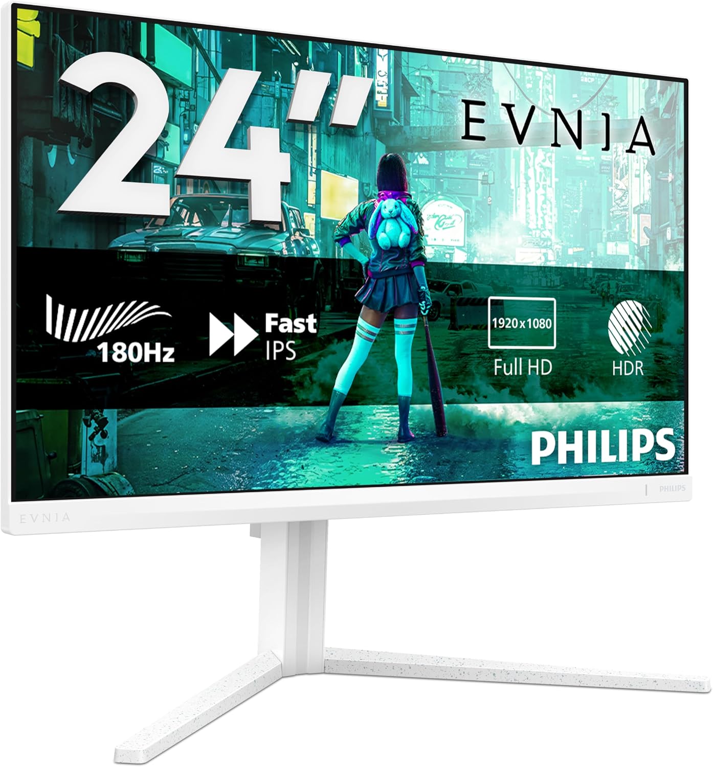Philips EVNIA 24M2N3201A Monitor Gaming 24" FHD, WLED, 180Hz, Fast IPS, 1 ms GtG, HDR10, Adaptive Sync., G-Sync Compat., Altavoces, Altura Ajustable (1920x1080, 2X HDMI 2.0, 1x DP 1.4) Blanco