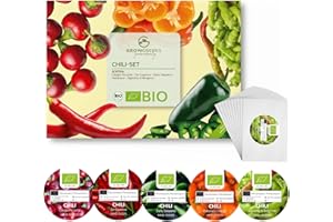 GROWGREENS BIO Graines de piment avec 5 variétés - Kit de graines de piment issues de l'agriculture biologique idéale pour la culture dans le jardin, sur le balcon ou dans le potager surélevé