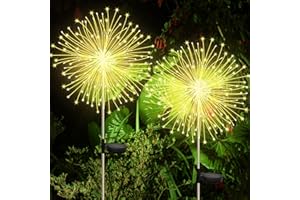 CNMTCCO solares de fuegos artificiales para jardín, 120 luces LED solares de jardín, 8 modos, luz solar de diente de león, resistente al agua, luz blanca cálida