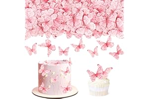 BLUMOMON 40Pcs Edible Butterfly Cupcake Toppers 3D Edible Butterfly Cake Topper Pink Butterfly Cupcake Decoration Picks Wedding Baby Shower Party Wedding Anniversary Birthday Party Cupcake Decoration