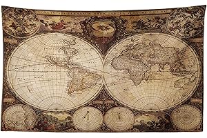 ABAKUHAUS Mappa del Mondo Arazzo, Historic Old Atlas, Tessuto Parete Appeso Decorazione per Camera da Letto, Soggiorno, dormitorio, 230 x 140 cm, Multicolore Beige