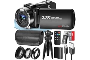 G-Anica Caméra 2K 60fps Flip Screen, kit de caméra d'enregistrement vidéo numérique IR pour Youtube, caméra avec WiFi et contrôle IR, enregistreur Zoom 18X, Mini caméra DV avec Carte TF 32gb