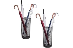 Mind Reader Network Collection, Umbrella Stand, 12 Umbrella Capacity, Entryway Organizer, Reinforced Solid Rim and Base, Metal Mesh, Set of 2, 10.25" L x 10.25" W x 19.5" H, Black