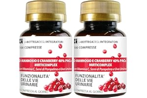 LABOTTEGADEGLIINTEGRATORI D - Mannosio e Cranberry 40% PAC Mirti Complex con Semi di Pompelmo, Uva Ursina e Vitamina C | 200 compresse 1 al dì | Mirtillo Rosso ad Alto Dosaggio