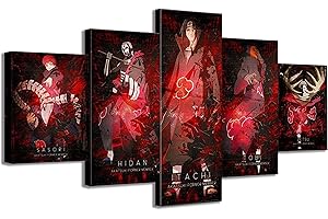 NANNAN ART Tableau Naruto Toile 5 Pièces Avec Cadre Sasuke Anime Impression sur Toile Photos pour Salon Chambre décorations pour la Maison(Avec Cadre 50x100cm)