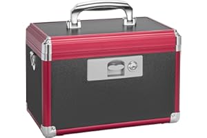 GODLONSEN Lockable Medicine Box, 11.2''x 7.6''x 7.6'', Medication Lock Box with Key, First Aid Safe Medication Storage Box for Home/Outdoor/school/hospital (Black Red/Medium)