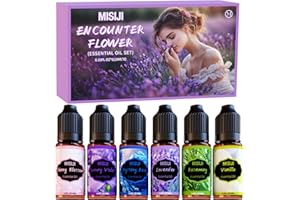 MISIJI Set di oli essenziali per diffusori,Aromaterapia Umidificatori Candele Fai da Te,Fiore di ciliegio,Rosa misteriosa,Rosmarino,Vaniglia,Lavanda,Viola di lusso