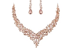 Clearine Women's Wedding Bridal Jewellery Set Austrian Crystal Teardrop Cluster Statement Necklace Dangle Earrings Set