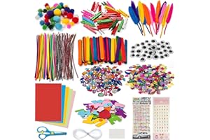 Baozun 1300 Stück Bastelset Kinder DIY Bastelkoffer Basteln Zum Bastelbedarf Bastelsachen with Pfeifenreiniger Bunt, Pompons, Kulleraugen, Federn, Bastel Set für Kleinkinder