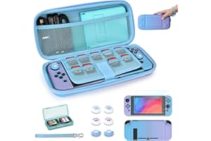 YK YOUNIK Younik Switch Tasche für Switch 2017 Modell, 14 in 1 Switch Zubehör Bundle mit Switch Tragetasche, schützendes Zubehör für Switch Konsole & J-Con, Game Card Case (Blau und Lila, Knopf Typ）