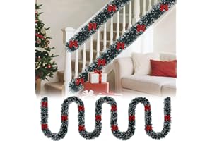 ‎UISEBRT UISEBRT Künstliche Weihnachtsgirlande mit 28 roten Schleifen,Weihnachten Girlande Dekogirlande Tannengirlande für Weihnachtsbaum Partyzubehör Garten Hochzeit Decken Kamin Treppe Deko,Dunkelgrün 10M