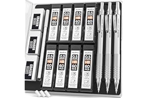 Nicpro 3 Pièces Automatique Porte-Mines, Crayon Mécanique Criterium 0.5 mm avec 6 Tubes de Recharge et Gommes, Porte Mine pour écrire Rassembler, Dessin, Sketch, Come avec étui