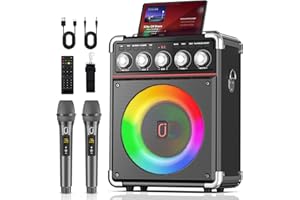 JYX Karaoke Maschine mit 2 drahtlosen Mikrofones, Tragbaren Karaoke Anlage Lautsprecher mit RGB-Licht für Erwachsene Kinder - Tragbare Bluetooth Party Karaoke Box - Mikrofon mit PA Lautsprecher