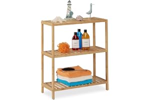 Relaxdays badrumshylla, bambu, 3 hyllplan, höjdjusterbar, naturlig