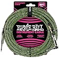 Ernie Ball Câble d’instrument tressé, connecteur droit et coudé, 5,5 m, noir et vert