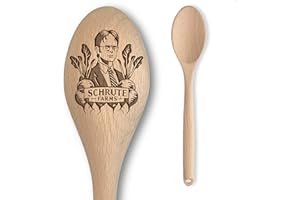 The Laser Factory Cuillère en bois inspirée de The Office Dwight Schrute – Inscription Schrute Farms – Cadeau de cuisine amusant pour homme et femme – Article de fan non officiel (Schrute Farms)