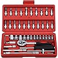 A. SHARIF™ 1/4 Drive Socket & Bit Set Tool Kit, Screwdriver Socket Set Multi-Purpose Combination Tool Case Precision Set (46 Piece)