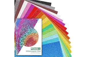 DIYTASTIC 50x Papier pailleté au format A4 : Papier pailleté coloré de 250 g/m² - Idéal pour l'artisanat et la conception créative - Carton photo et papier d'imprimante pour papier kraft