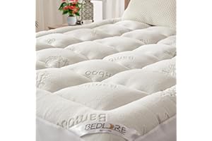 BEDLORE Mattress Topper Double Bed, Soft Quilted Pad for Back Pain Relief, Thick Mattress Topper with Deep Elasticated Pocket (White)
