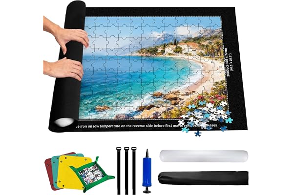 Solinorex Tapis de Rangement Roulant pour Puzzles Jusqu'à 2000 Pièces | Grand Tapis en Feutre avec 4 Plateaux de Tri et Sac de Transport | 80x120 cm, Surface Anti-Dérapante pour Adultes