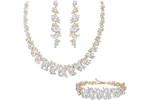 Clearine Juego de joyas llamativas para mujer boda nupcial cristal racimo collar gargantilla pendientes colgantes y juego de pulseras tono plateado claro