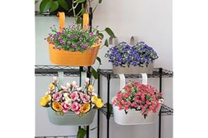 FGYZYP Metal Iron Wall Hanging Flower Pots, 4Pcs Colorful Planter Bucket Flower Plant Holder with Detachable Hooks for Balcony Railing Fence Indoor & Outdoor Garden Home Decoration