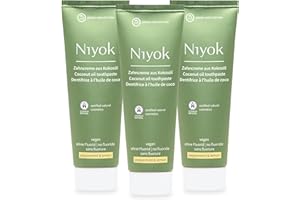 ‎NIYOK Niyok® Zahncreme aus Bio Kokosöl "Pfefferminze & Zitrone" (3 x 75ml) • Natürliche Zahnpasta für weiße Zähne • Intensive Pflege & Frische • Schützt das Zahnfleisch • Ohne Fluorid & Vegan
