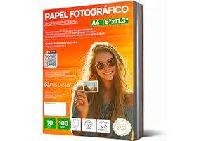 OFITURIA Papel Fotográfico A4 Brillante – Alta Resolución, Secado Instantáneo, 180 g/m², Compatible con Impresoras Inkjet – Papel Fotográfico y Photo Paper para Fotos y Uso Profesional (10 hojas)