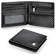 WONSEFOO Wallets Mens, RFID Blocking Carbon Fibre Leather, Slim Bifold Wallet Men with Coin Pocket, 7 Credit Card Holders+1 ID Windows, 2 Banknote Compartments, Stylish Minimalist with Gift Box-Black