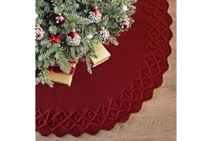 Weldomcor Spódnica choinkowa 91 cm, czerwona świąteczna spódnica z dzianiny kablowej, rustykalna, gruba spódnica pod choinkę, 3D, tkana osłona na choinkę, na wakacje, do domu, na imprezę, dekoracje