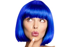 BALINCO Peluca Bob Peluca Cabaret Pageboy Charleston Pelucas para Carnaval/Disfraces y Fiestas de Lemas - 13 COLORES (Azul)