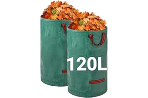 Velway Heavy-duty Garden Waste Bags - 120L x 2Pack Reusable Garden Sacks with Handles - Industrial Fabric for Leaves Trash Debris - Waterproof Garden Rubbish Bags