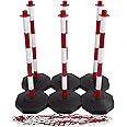 (6 Pack) Red & White Plastic Chain Post Set Demarcation Safety Chain Barrier Post Pole with Base and 15mtr Plastic Chain