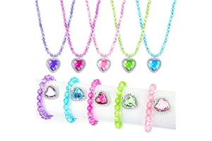 Thinp 5 Set Princess Jewelry Dress Up, Costume Play Jewelry for Girls Princess Necklace Bracelet Set for Party Favors Costume Birthday Party Favors Cosplay