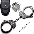 TacStealth Double Lock Real Steel Handcuffs with Two Keys & Handcuffs Case | Heavy Duty Black Steal Professional Grade | Bend/Break Free Secure Restraint for Police Officer & Law Enforcement Constable
