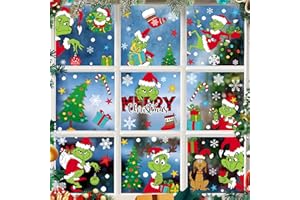 XILAYNEEN Grinch Pegatinas Navidad Ventanas,9 Hojas 124 Piezas PVC Blectrostáticas Pegatinas navideñas Doble Cara Para Ventanas,Stickers Navideños Reutilizables para Decoracion Navidad Hogar