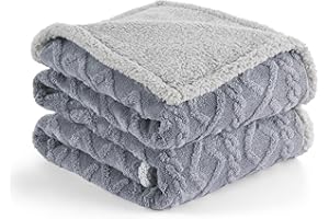 LE SURE Lesure Washable Dog Blanket Sherpa - 100x120cm Waterproof Blanket for Dogs and Cats, Large Pet Throw Protects Bed and Couch Sofa with Soft Plush, Grey