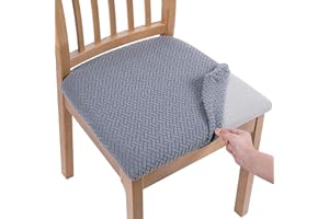 Homaxy Dining Chair Seat Covers Set of 4, Stretch Jacquard Dining Chair Slipcovers Seat Protector with Buckle for Dining Room Kitchen, Grey