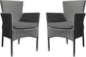 BrackenStyle Oasis Rattan Garden Chair - With Dark Grey Cushion - Outdoor Armchair Patio Seat - Stackable & Fully Assembled (Set of 2)