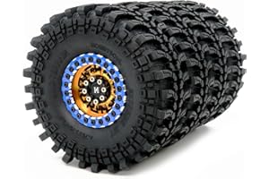 HOBBYSOUL Pneus et jantes 121 mm de haut 1.9 bleu doré, pneus 1.9 et roues métalliques 1.9 Beadlock pour 1/10 Mud Crawler Axial SCX10 Traxxas TRX-4 Redcat Gen8 Tamiay CC01, (lot de 4, assemblé)