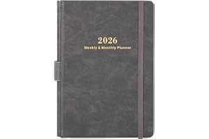 INDEME Diary 2026 - Diary 2026 A5 Week to View from January 2026 to December 2026, 14.6 X 21 cm, Monthly and Weekly Planner with Pen Holder, Inner Pocket and 40 Notes Pages, A5 Size, Grey