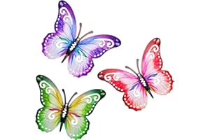 SUNNEKO 3 PCS Large Metal Butterfly Garden Ornaments Outdoor, Metal Wall Art Big Butterfly Decorations for Outside Garden Shed Fences Yard Decorations Wall Hanging