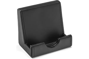 OSCO Czarny uchwyt na telefon ze sztucznej skóry | stojak na telefon komórkowy | stacja dokująca do urządzeń | wys. 8 x szer. 8,7 x gł. 6 cm |