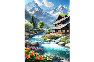 QINRUBB Verschneite Berge Diamond Painting Erwachsene, 5D Fluss Diamant Painting Bilder Anfänger, DIY Blumen Runder Vollbohrer Diamanten Malerei Stickerei Kreuzstich Geschenke Home Wand Dekor 30x40cm