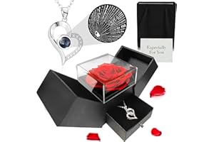 TANNESS Preserved Real Roses Gifts for Her - Gift Box, Necklace w/ 'I Love You' in 100 Languages - Mom, Eternal Rose, Forever Rose for Mum, Presents for Women, Necklace Box