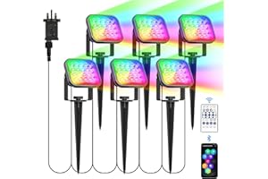 NATPOW Garden Lights Mains Powered, RGB Low Voltage Landscape Spotlights with Bluetooth APP, IP65 Waterproof Color Changing Pathway Spike Light for Garden Christmas Decorations Lawn, Pathway 6-in-1