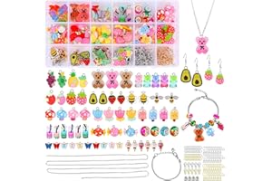 ‎JODIMITTY Jodimitty 228 Stück Charms Anhänger Blume Avocado Erdbeere Kirsche Pilz Charms Set für Ohrringe Halsketten Armband, Bubble Tea Bär Schmetterling Schmuck Anhänger, DIY Geschenk für Mädchen(18 Farben)